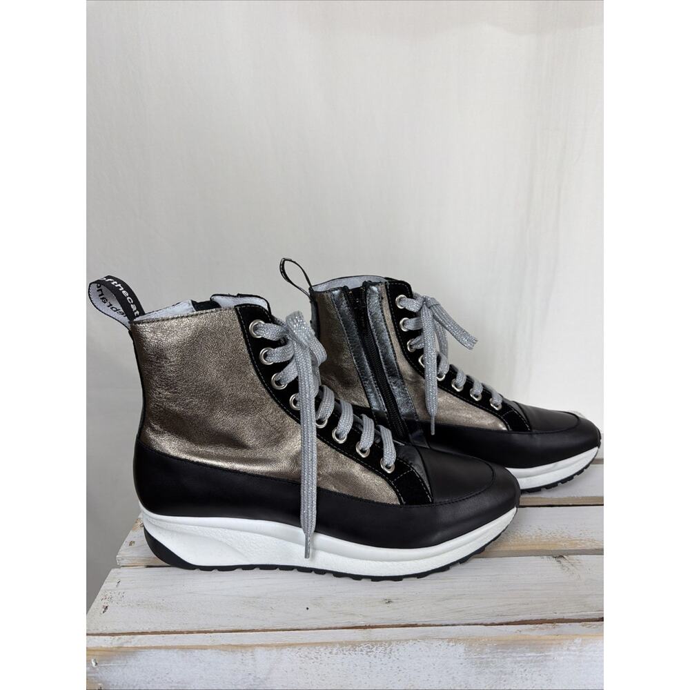 NWT Casta Vaddia Charlie Black Bronze Lace Up High Top Sneaker #1041 EU 40